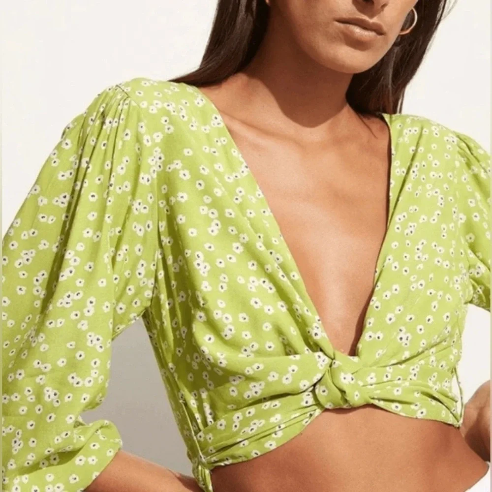 Faithfull the Brand Tianna Top Tiare Floral Print Wrap Tie Top size 2